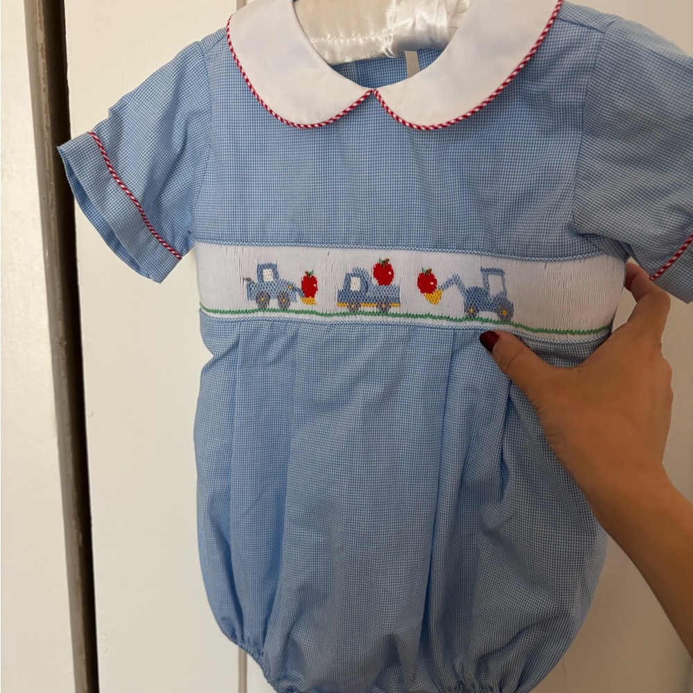 Edgehill Collection Blue Baby Romper with Tractor Design